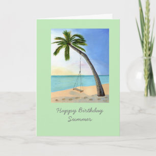 Tarjeta Palm Tree with swing customizable birthday card
