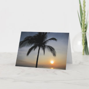 Tarjeta palma de la puesta del sol