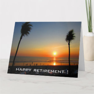 Tarjeta palmas de la puesta de sol de la jubilación
