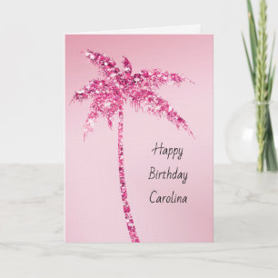 Tarjeta Palmera con brillo rosa Ombre Dorado Cumpleaños Br