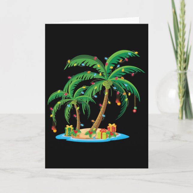 Tarjeta Palmera de Navidad Tropical Regalo de Navidad Lig  (Anverso)