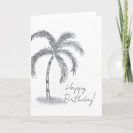 Tarjeta palmera dibujada con frondas negro y blanco