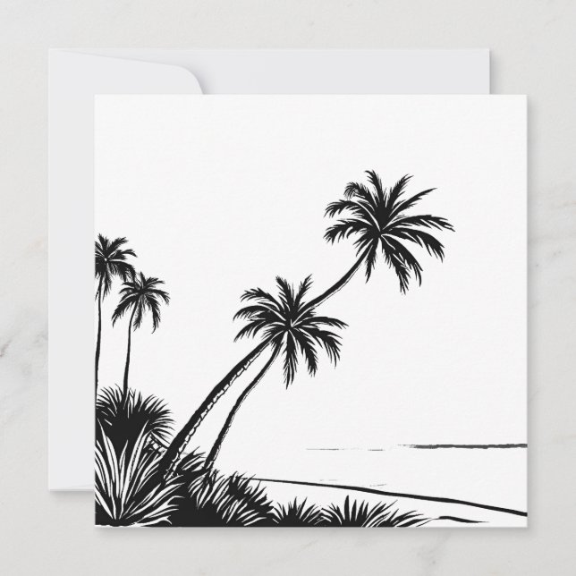 Tarjeta Palmera negro y blanco costa de playa (Anverso)