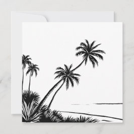 Tarjeta Palmera negro y blanco costa de playa