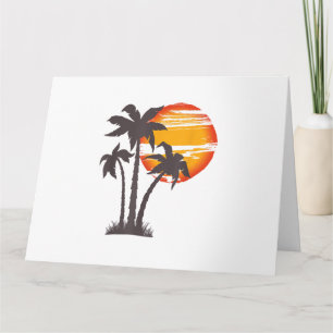 Tarjeta Palmera Playa Océano Verano Vacaciones Atardecer P