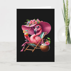 Tarjeta Palmera Rosa Flamenco Playa Tropical Verano Vacaci