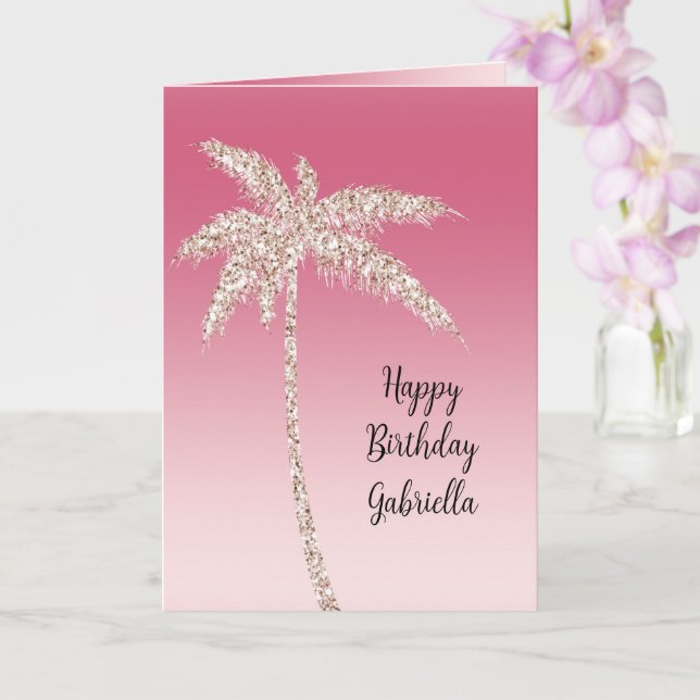 Tarjeta Palmeras con brillo de rosa pálido ombre    (Orquídea)