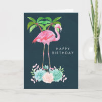 Palmeras de flamenco rosa y suculentas Cumpleaños