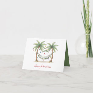 Tarjeta Palmeras de Navidad Costeras con Hamaca