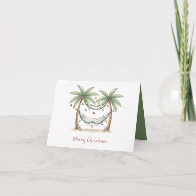 Tarjeta Palmeras de Navidad Costeras con Hamaca (Anverso)