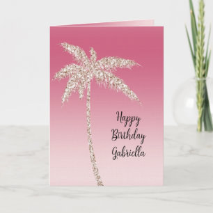 Tarjeta Palmeras Ombre con Brillo de Rubor Rosa