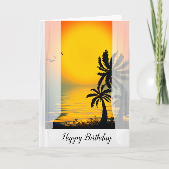 Tarjeta Palmeras Tropicales En La Ventana Abierta (Anverso)