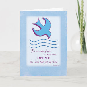 Tarjeta Paloma de Bautismo de Adulto sobre Azul