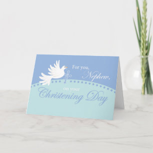 Tarjeta Paloma de Bautizo de Sobrino en Azul
