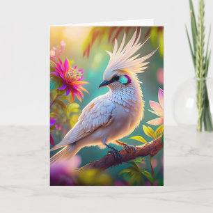Tarjeta Paloma de Fantasía con Pluma Crestada Juvenil