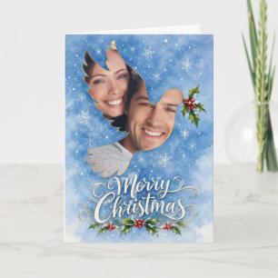 Tarjeta Paloma de Navidad con marco de foto de acebo