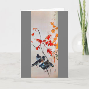 Tarjeta Paloma y hierba otoñal, Watanabe Seitei