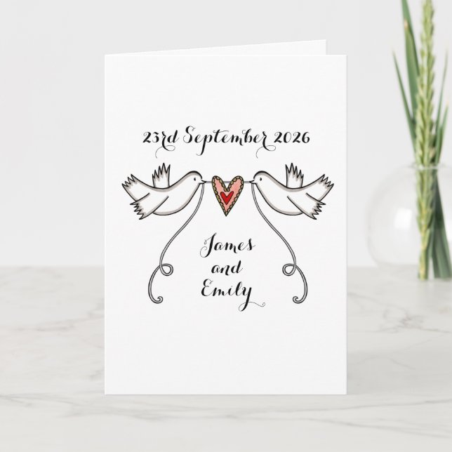 Tarjeta Palomas blancas y boda de corazón de amor (Anverso)