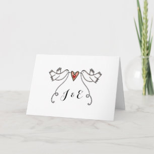 Tarjeta Palomas blancas y boda del corazón de amor