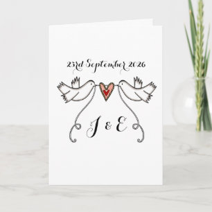 Tarjeta Palomas blancas y boda del corazón del amor