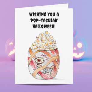 Tarjeta Palomitas de Momia con Acuarela Feliz Halloween