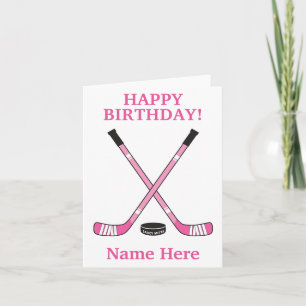 Tarjeta Palos de Hockey de Cumpleaños Rosados para Chicas 