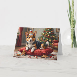 Tarjeta Pan de Navidad de perro Corgi con arte de corona d