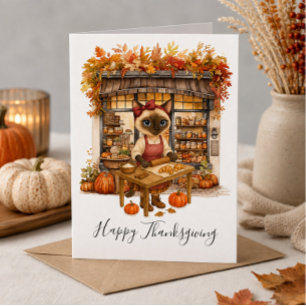 Tarjeta Panadería de Gatos de Otoño Acción de Gracias Gato