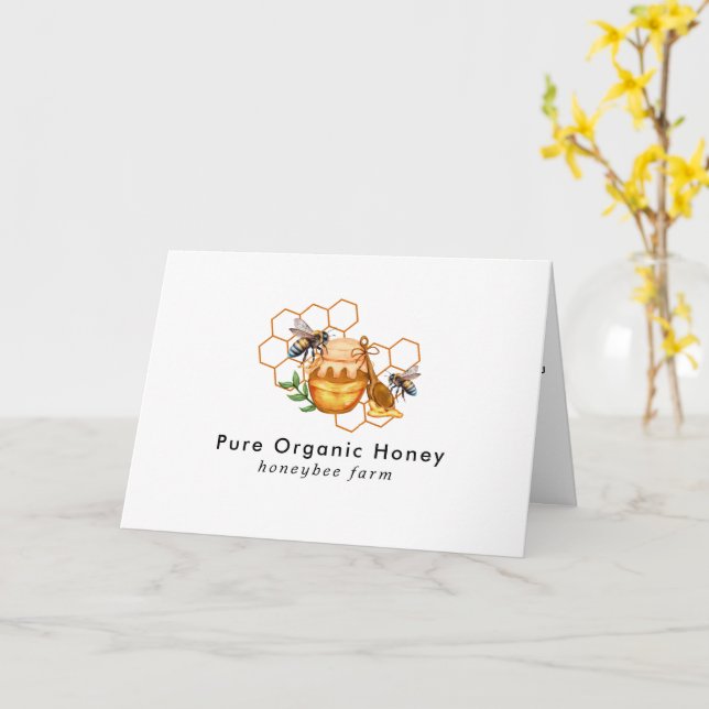 Tarjeta Panal de acuarela moderna con abeja doblada (flor amarilla)