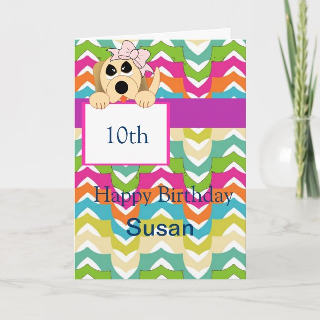Tarjeta Pancarta de Girly Dog con Bow y Birthday (Anverso)