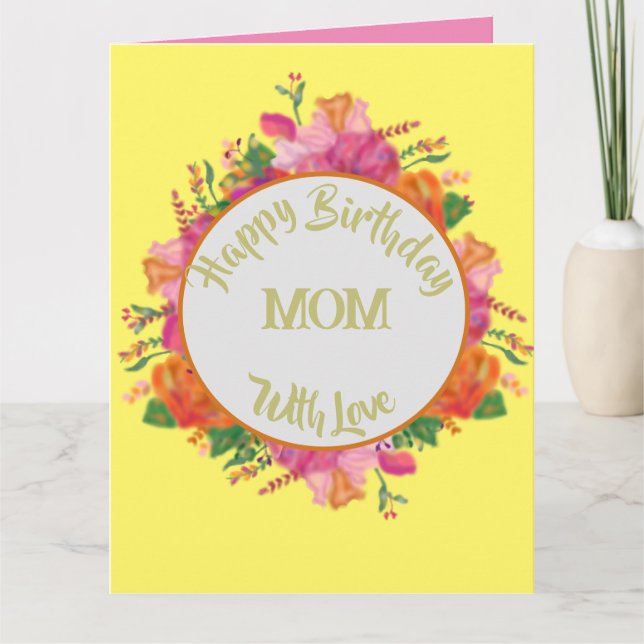 Tarjeta Pancarta del círculo floral cumpleaños de madre (Anverso)