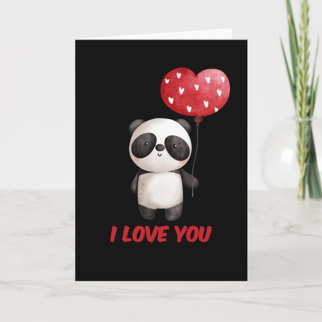 Tarjeta Panda Adorable Con Corazón | Te Amo Regalo De San  (Anverso)