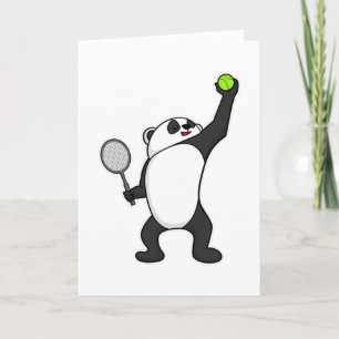 Tarjeta Panda al tenis con raqueta de tenis