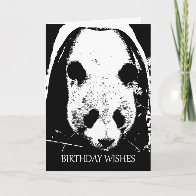 Tarjeta Panda Bear Deseos De Cumpleaños En Blanco Y Negro (Anverso)