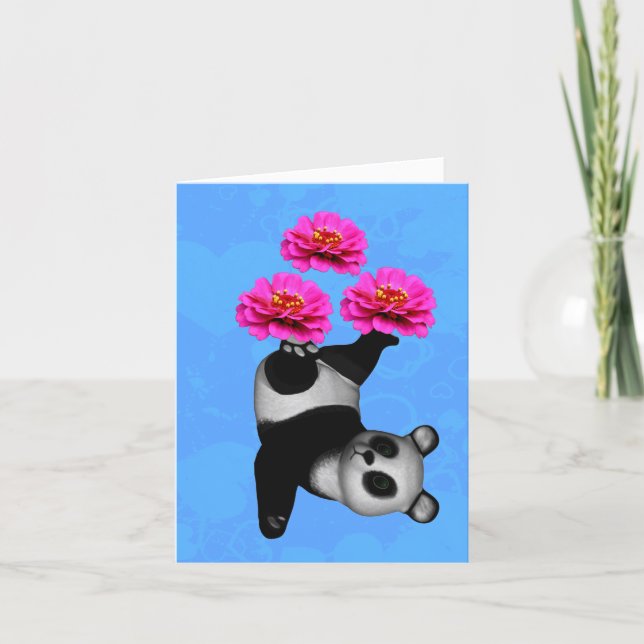 Tarjeta Panda Bear Juggling Pink Zinnias Note (Anverso)