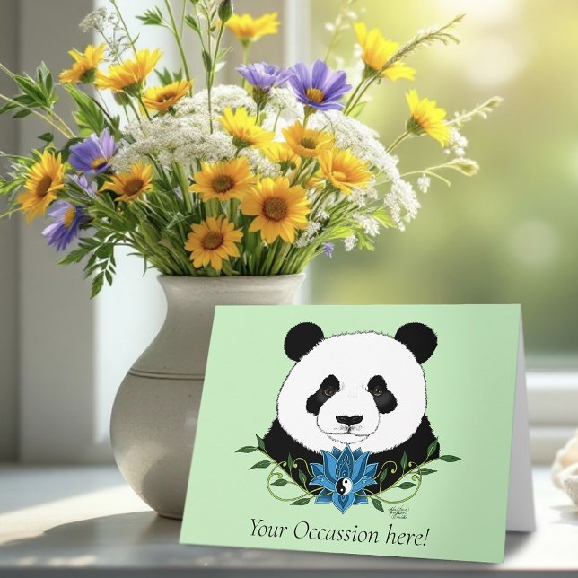 Tarjeta Panda Bear Lotus Flower Blue (Subido por el creador)