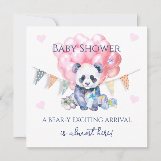 Tarjeta Panda bunting y globos Baby Shower (Anverso)