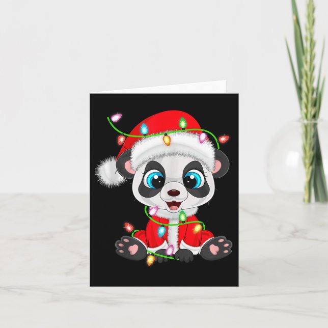 Tarjeta Panda Christmas Lights Santa Costume Cute Animal X (Anverso)