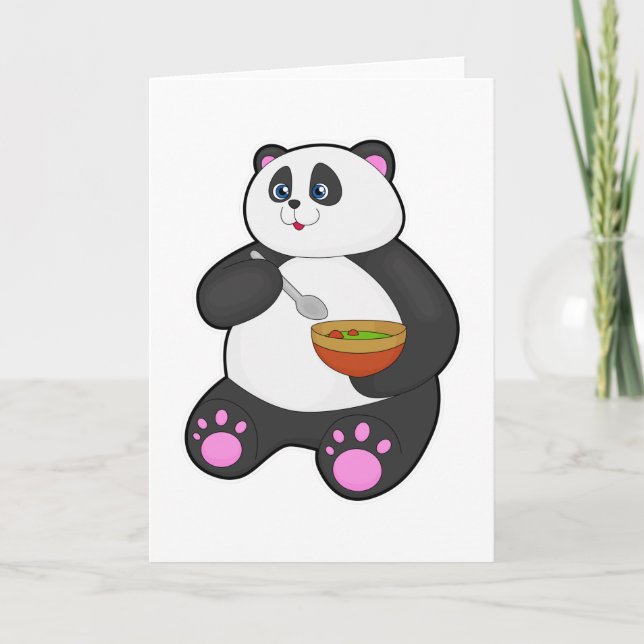 Tarjeta Panda comiendo con cuchara y tazón (Anverso)