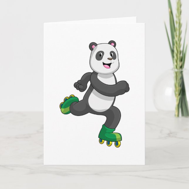 Tarjeta Panda como patinador en línea con patines (Anverso)