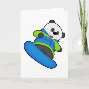 Tarjeta Panda como snowboarder con snowboard