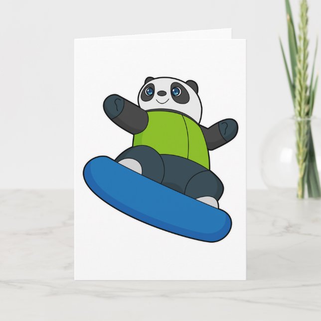 Tarjeta Panda como snowboarder con snowboard (Anverso)
