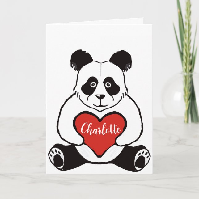 Tarjeta Panda con día de San Valentín cardíaco (Anverso)