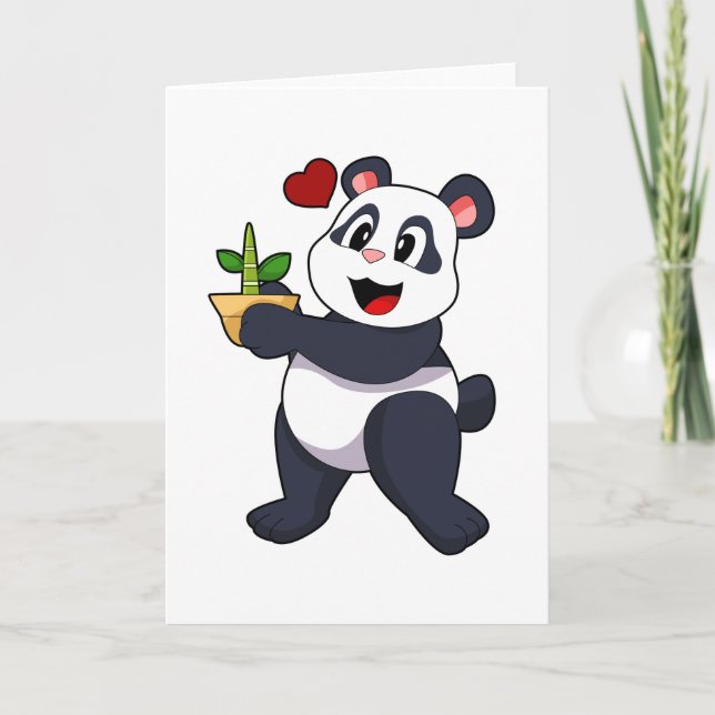 Tarjeta Panda con flores de bambú (Anverso)