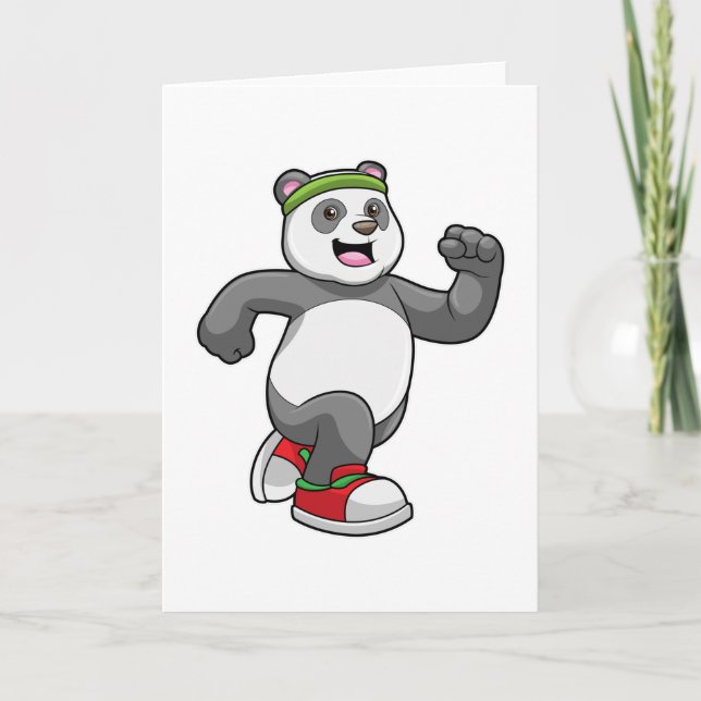 Tarjeta Panda corriendo con cinta en la cabeza (Anverso)