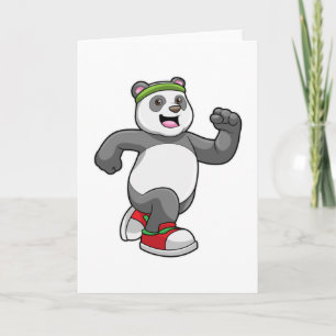 Tarjeta Panda corriendo con cinta en la cabeza