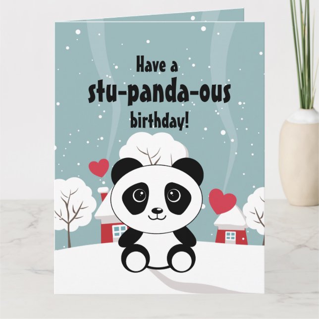 Tarjeta Panda De Bebé Cuto En Gris De Nieve De Invierno (Anverso)