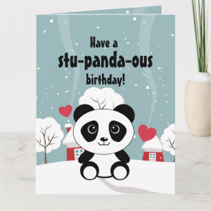 Tarjeta Panda De Bebé Cuto En Gris De Nieve De Invierno