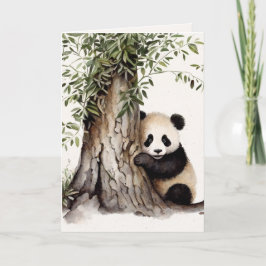 Tarjeta Panda de color de agua oso por árbol