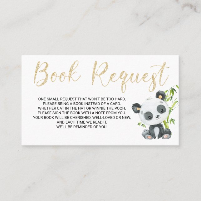 Tarjeta Panda de Solicitud de Libros para Baby Sho (Anverso)